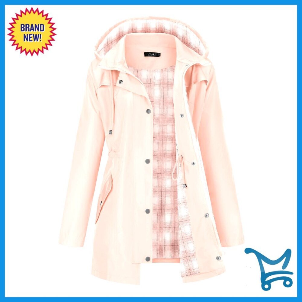 Waterproof Hooded Rain Jacket Lightweight Windproof Lined Hiking Outdoor